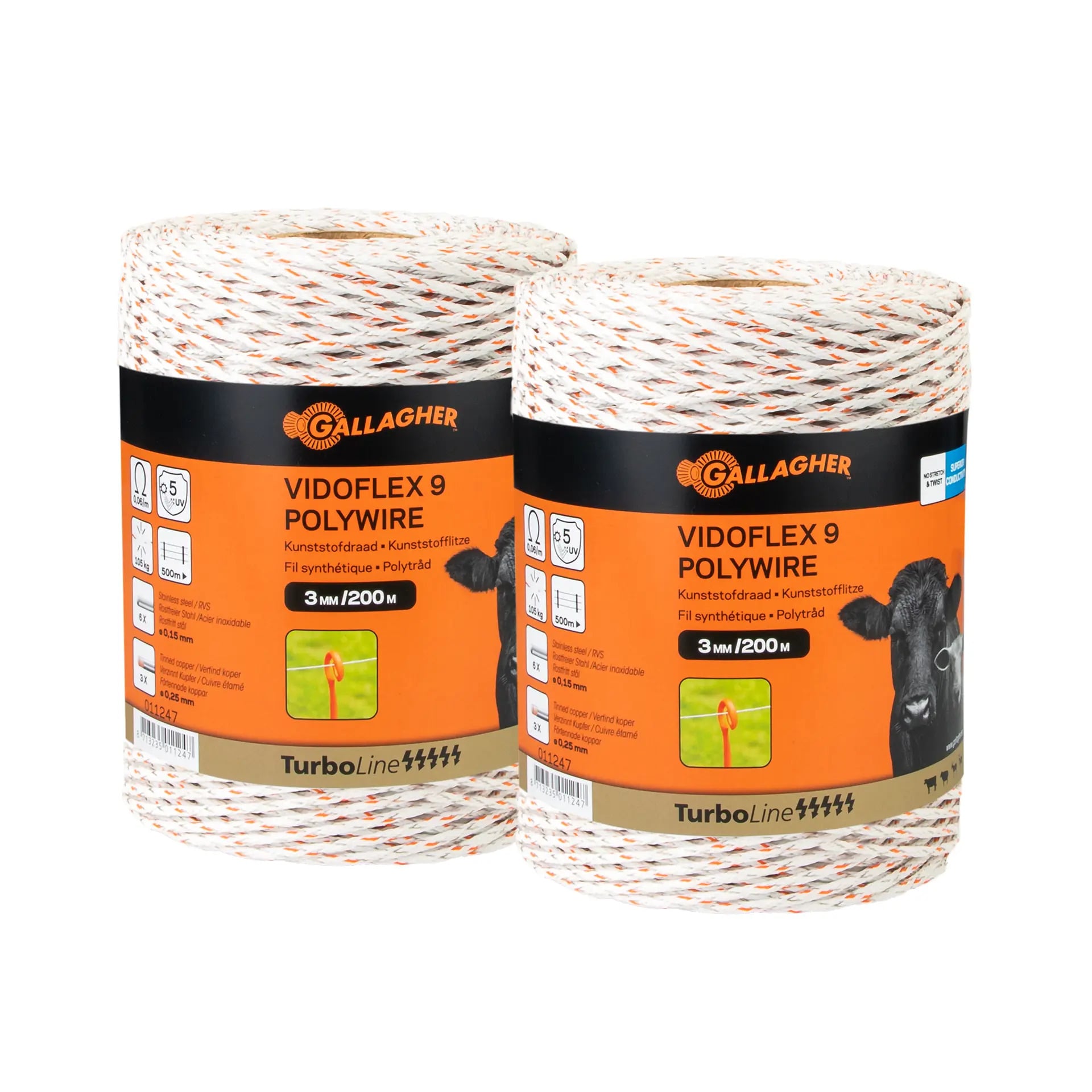 Gallagher Turboline Vidoflex 9 Plus - Schrikdraad - 15.5 cm - 2 Stuks - Wit - 25 cm - 40000 cm Gallagher Turboline Vidoflex 9 Plus - Schrikdraad - 15.5 cm - 2 Stuks - Wit - 25 cm - 40000 cm