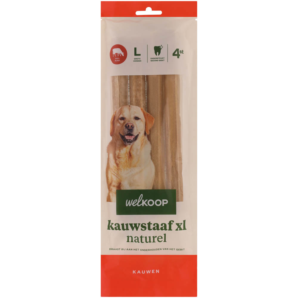 Welkoop - Kauwstaaf XL Naturel - 4 Stuks - rund - XL Welkoop - Kauwstaaf XL Naturel - 4 Stuks - rund - XL