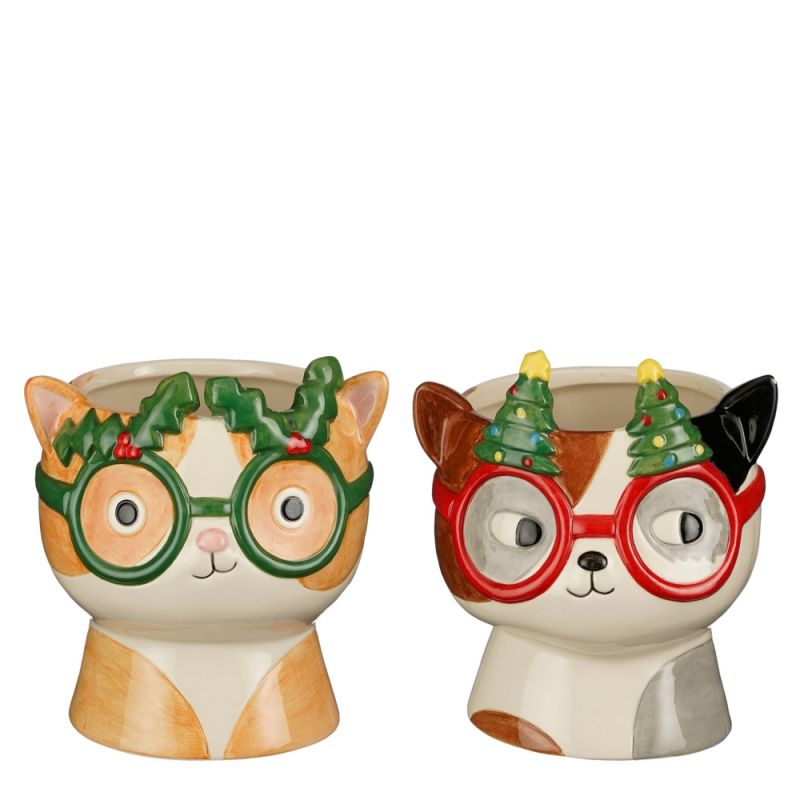 Mica Decorations Kerstkat - Bloempot - Rood