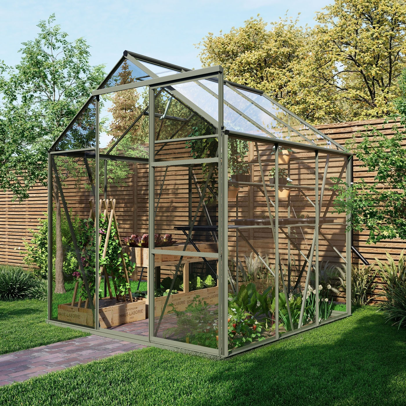 Royal Well Kate I Full Options - Tuinkas - Groengrijs - 217x192x192 cm - Veiligheidsglas
