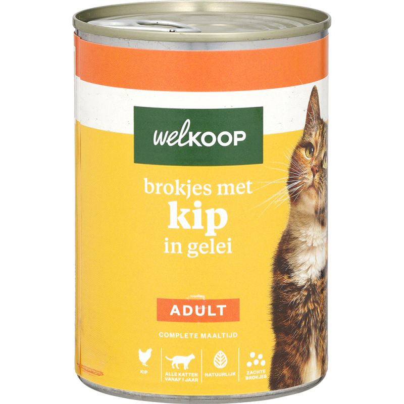 Welkoop Blik Brokjes in Gelei - Kattenvoer - 400 Gram - kip
