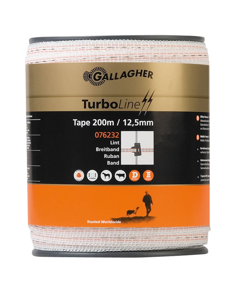 Gallagher TurboLine Lint 12,5 mm - 16.2 cm - 200 Meter - Wit - 1.25 cm - 20000 cm