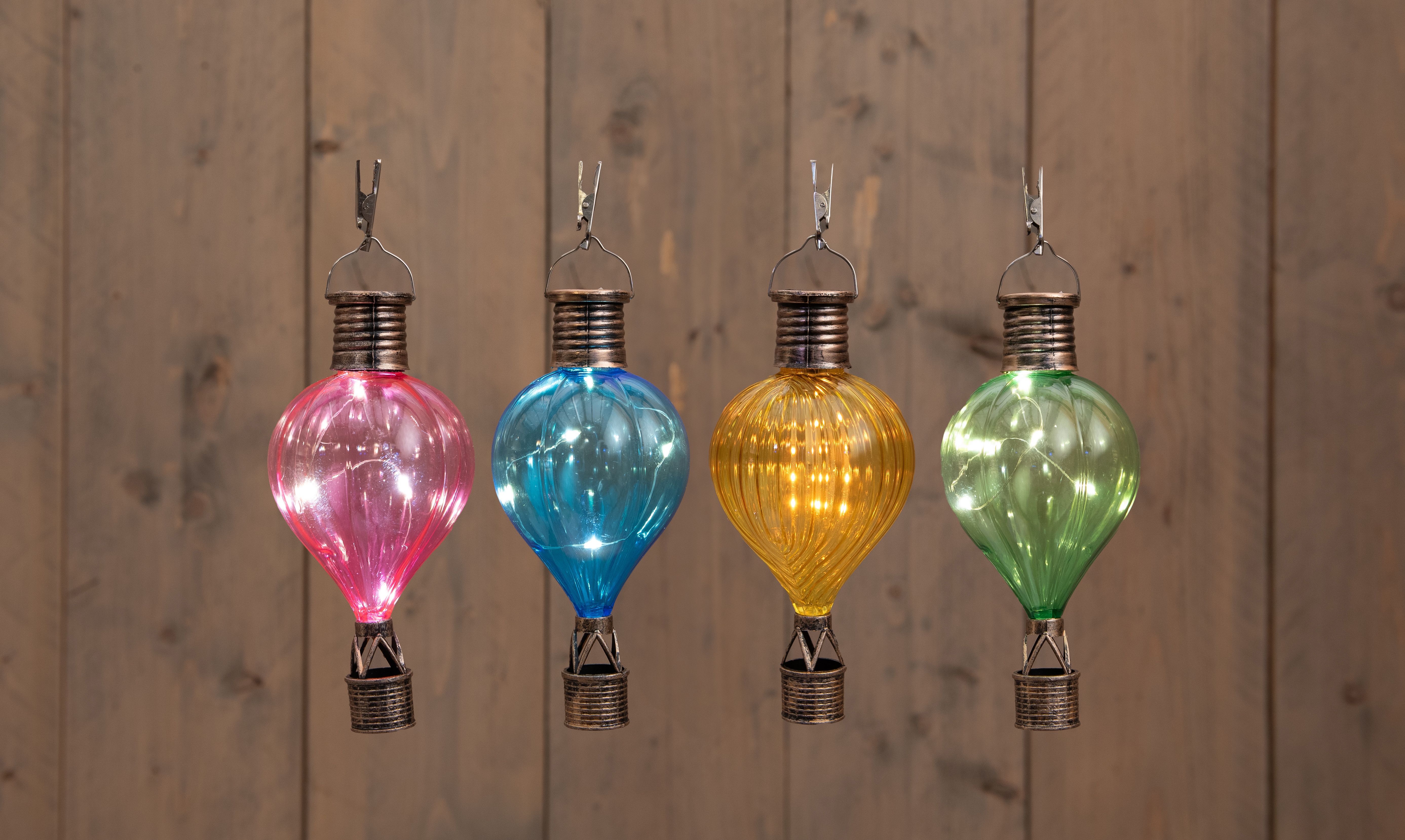 Anna's Collection Luchtballonnen - Solarverlichting - Blauw - groen - geel - roze - Klassiek warm wit - 16x8x8 cm