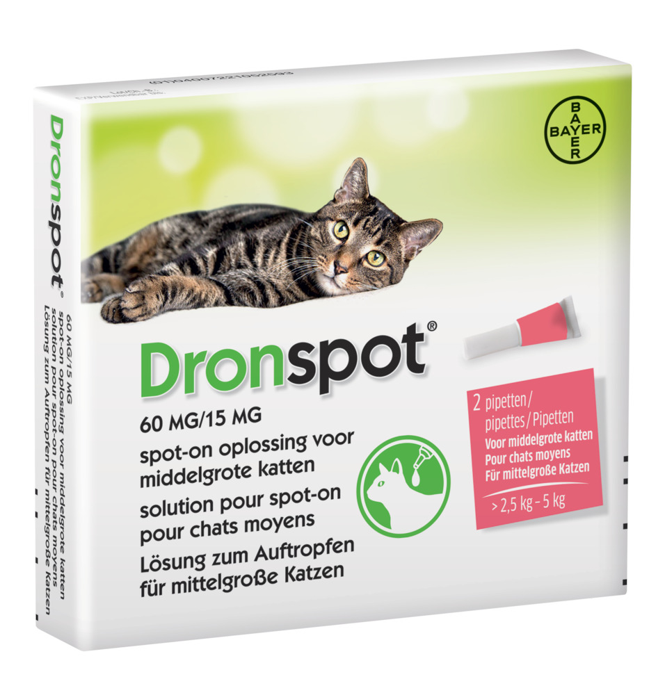 Dronspot Pipetten -  Ontwormen Medium Kat - 2 Stuks - M