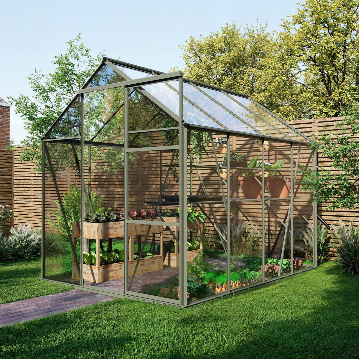 Royal Well Kate II Full Options - Tuinkas - Groengrijs - 217x192x253 cm - Veiligheidsglas