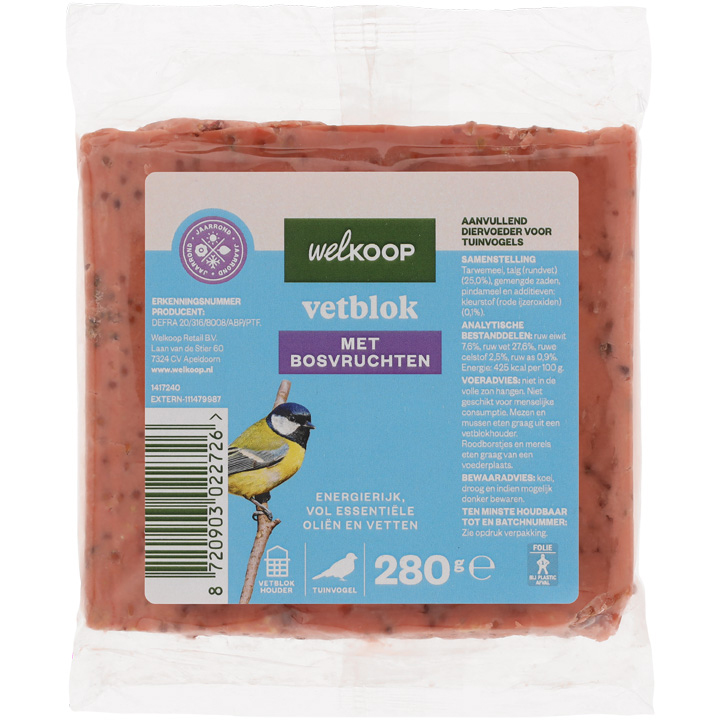 Welkoop - Vetblok - Tuinvogelvoer - 280 Gram - bosvruchten