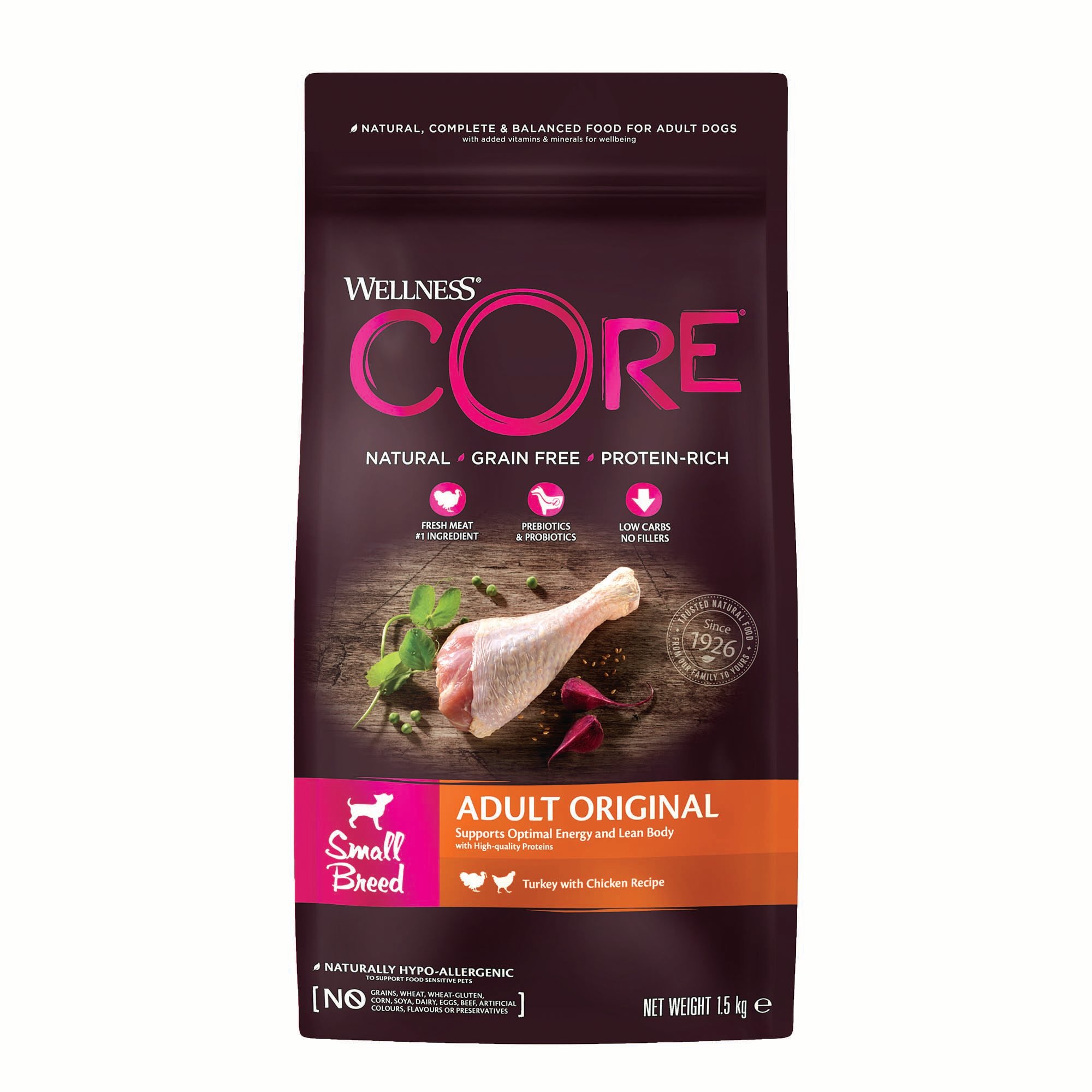 Wellness CORE Adult Original Small-Breed - Hondenvoer - 1.5 Kilogram - kalkoen, kip