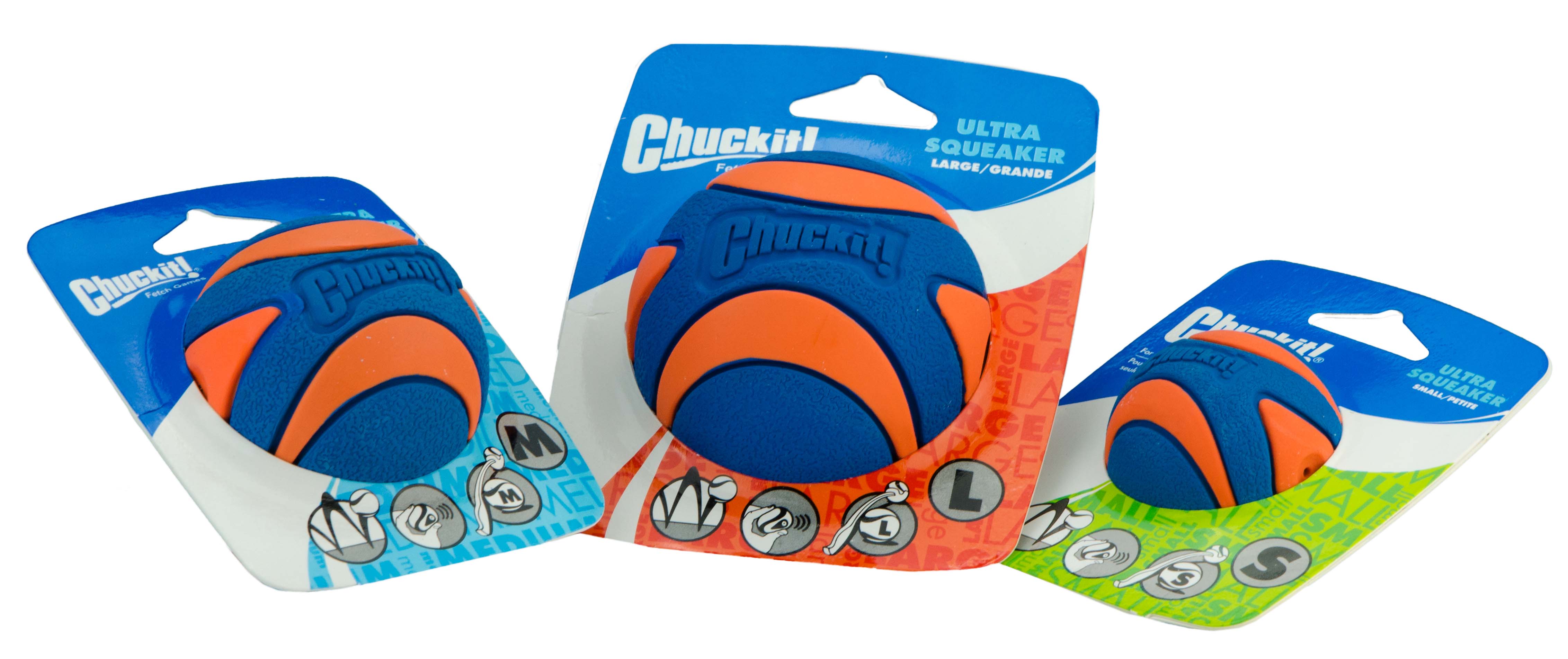 Chuckit Ultra squeaker ball met Pieper - Apporteren - Hondenspeelgoed - blauw/oranje - 10.3x9.8x5.5 cm - S
