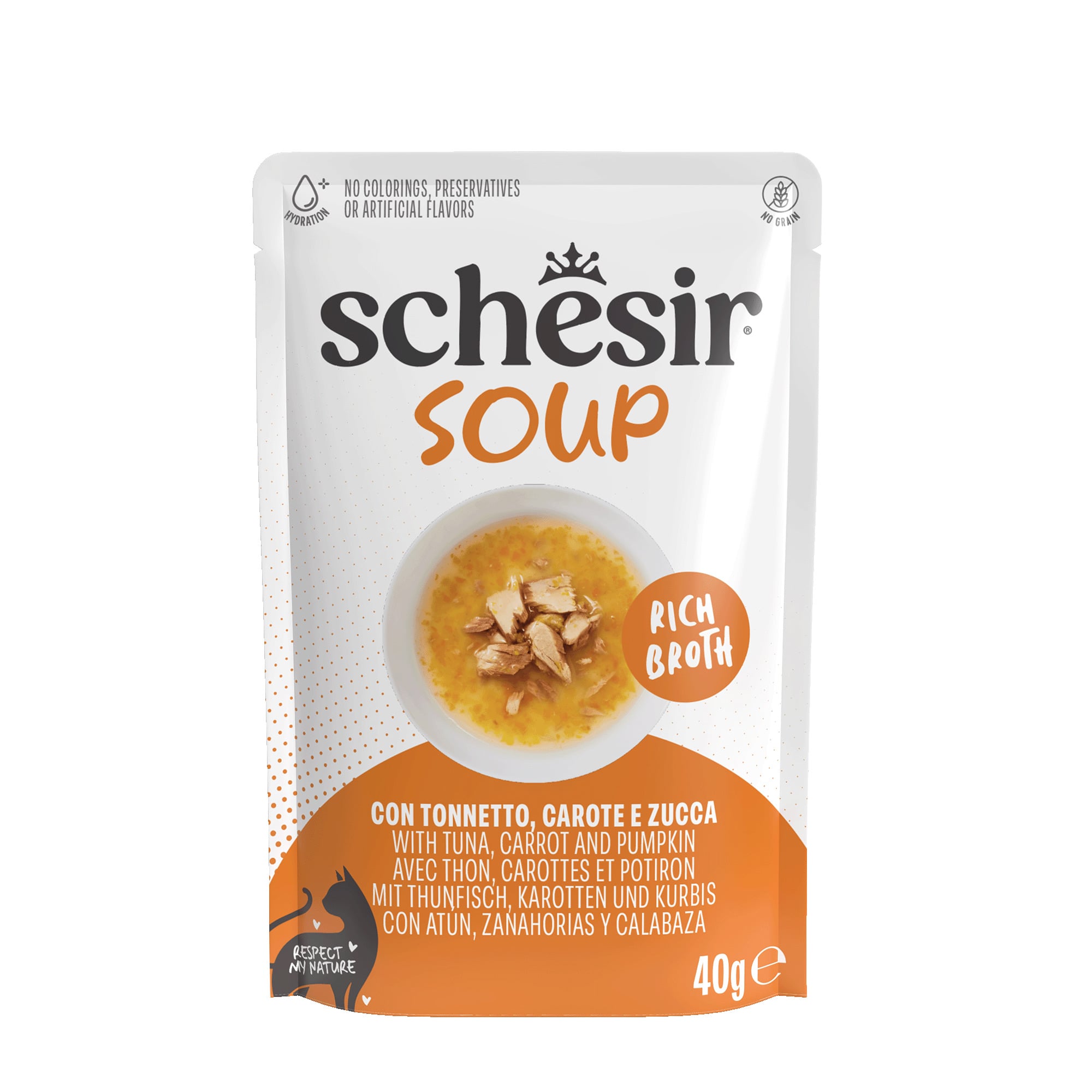 Schesir Soup Rich Broth - Kattenvoer - 40 Gram - Tonijn & pompoen Schesir Soup Rich Broth - Kattenvoer - 40 Gram - Tonijn & pompoen