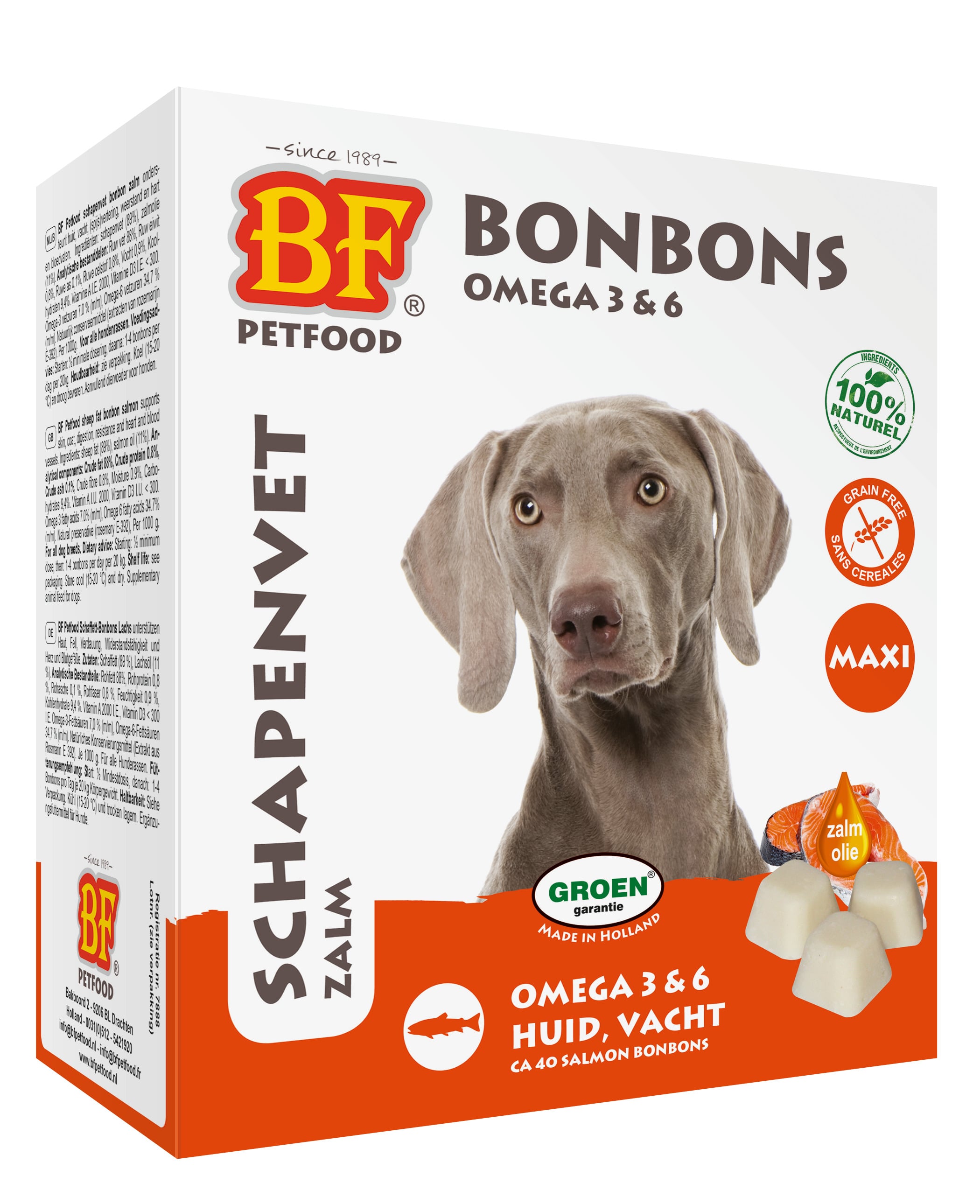 BF Petfood Schapenvet Bonbons Maxi - Hondensnack - 40 Stuks - zalm BF Petfood Schapenvet Bonbons Maxi - Hondensnack - 40 Stuks - zalm