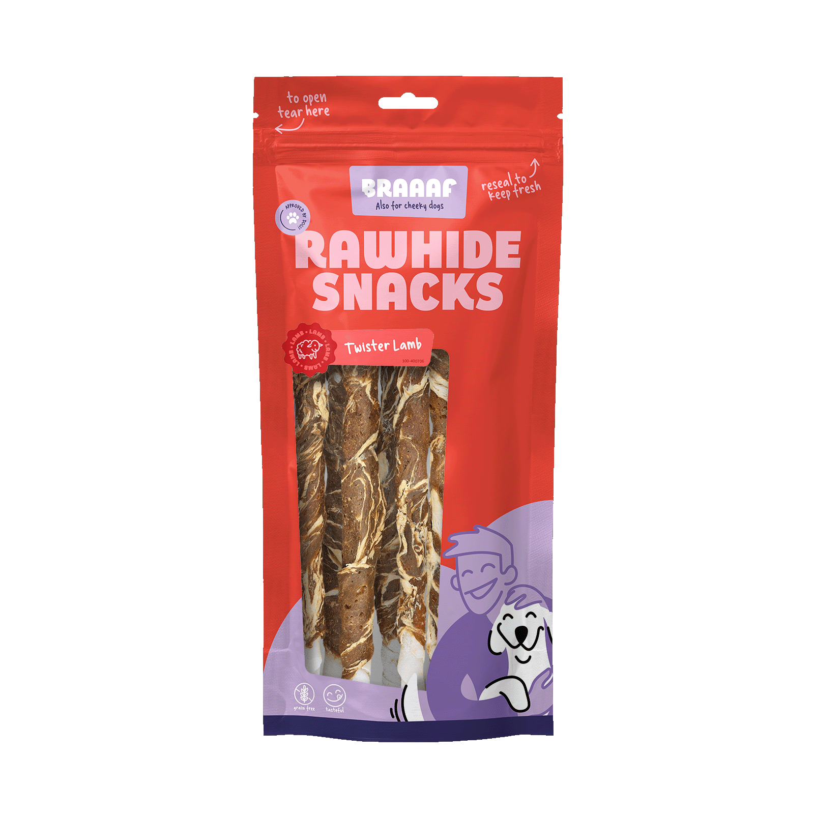 Braaaf Twister - Hondensnack - 6 Stuks - vis, lam