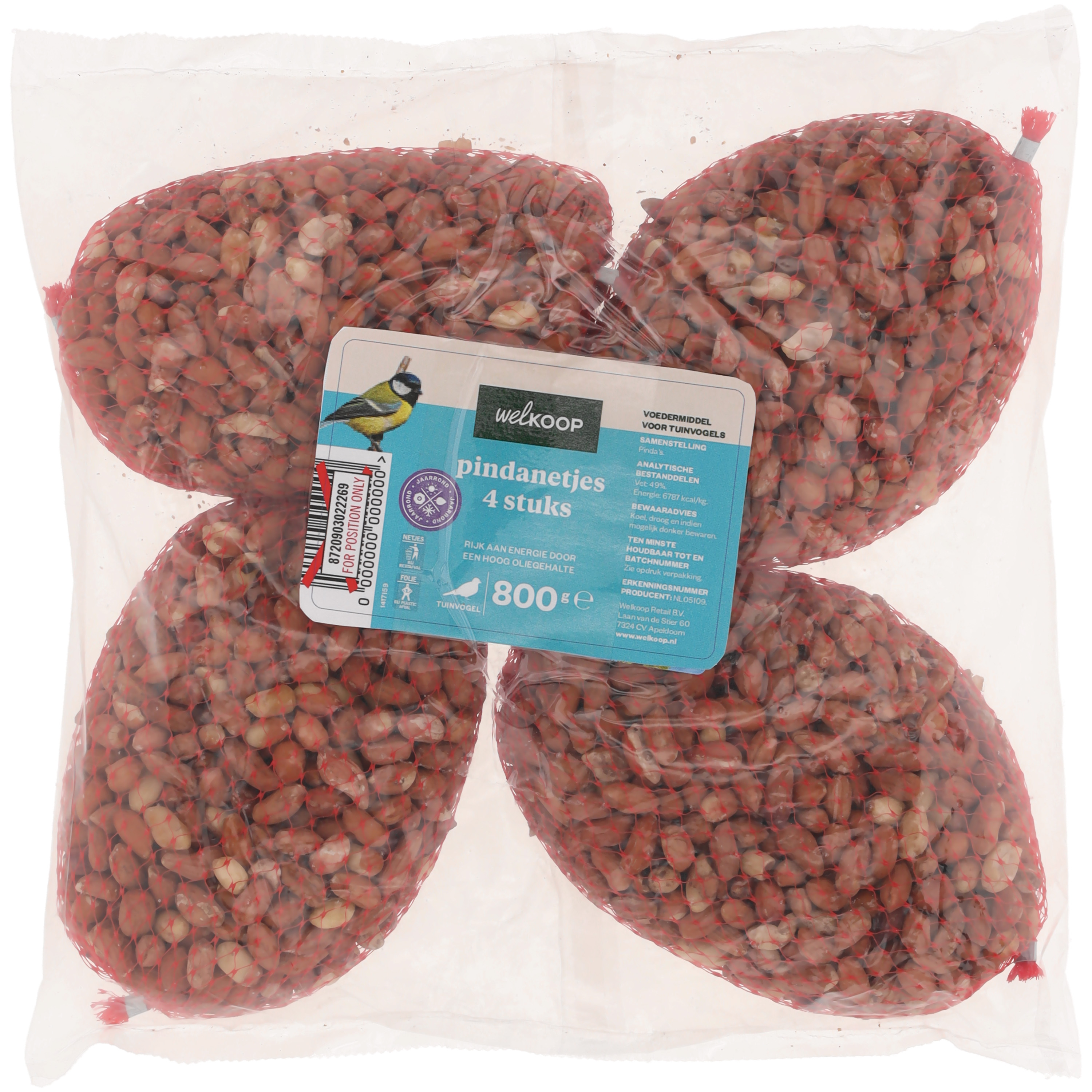 Welkoop Pindanetje - Tuinvogelvoer - 4x200 gram - 800 Gram - Pinda