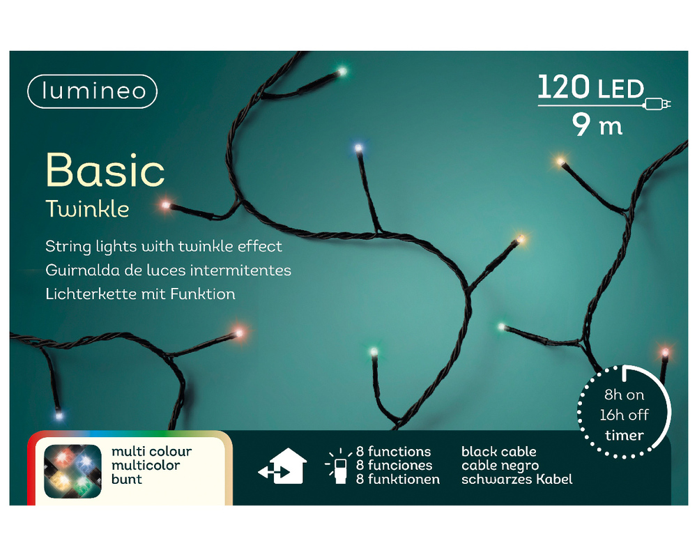 Lumineo Basic Twinkelend - Kerstboomverlichting - 120 - Multicolor - 900 cm