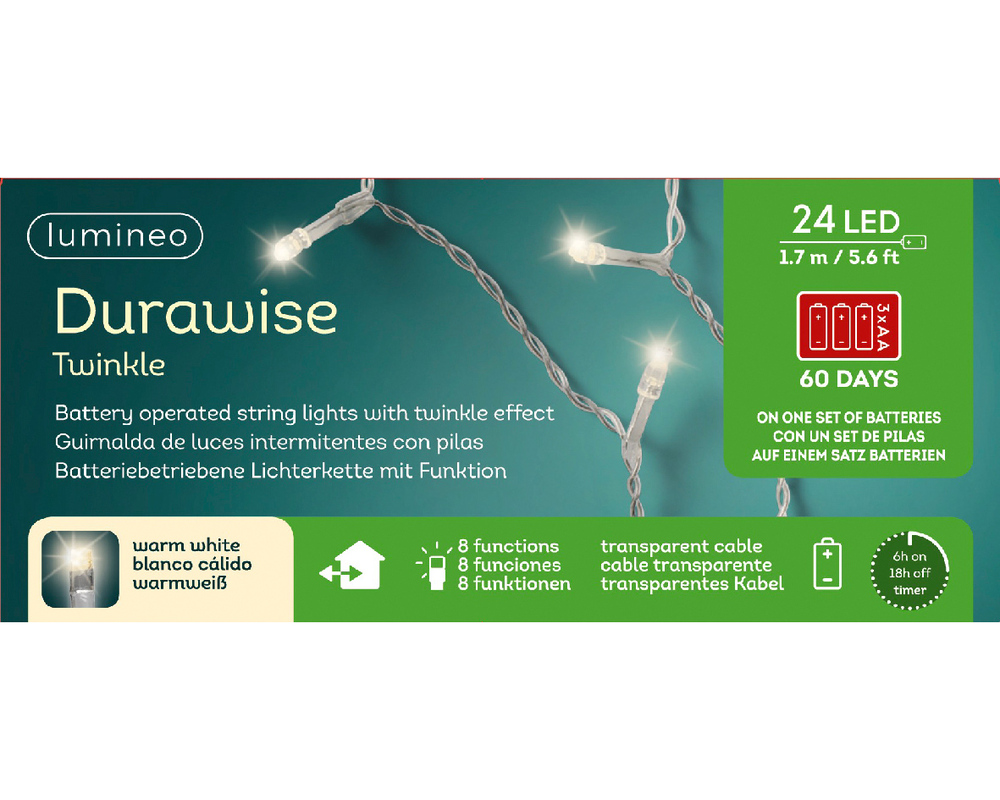 Lumineo Durawise Twinkelend - Batterijverlichting - 24 - Warm wit - 170 cm