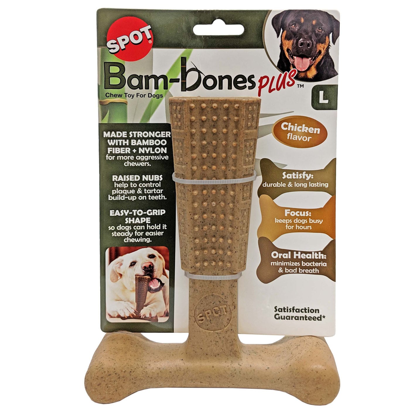 Spot Bam-Bones Plus Easy Grip Kip - Kauwspeelgoed - Bruin - 5.5x18x14 cm - L
