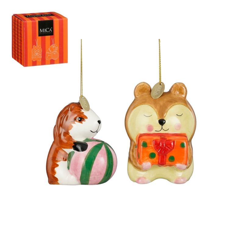Mica Decorations Cavia en Hamster - Kerstornament - Lichtbruin