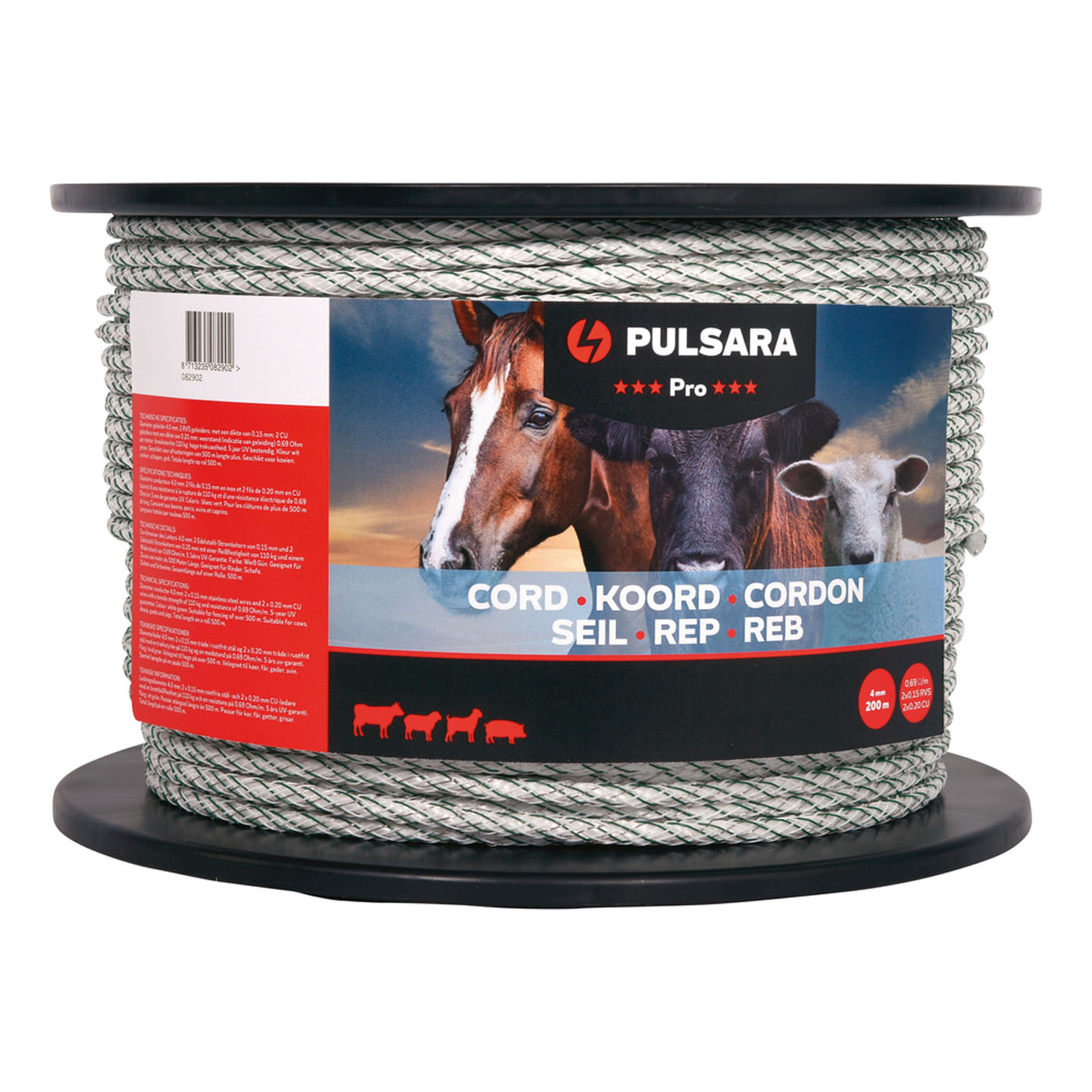 Pulsara Pro 4mm - Schrikkoord - 16.5 cm - 500 Meter - Wit - 20.5 cm - 50000 cm