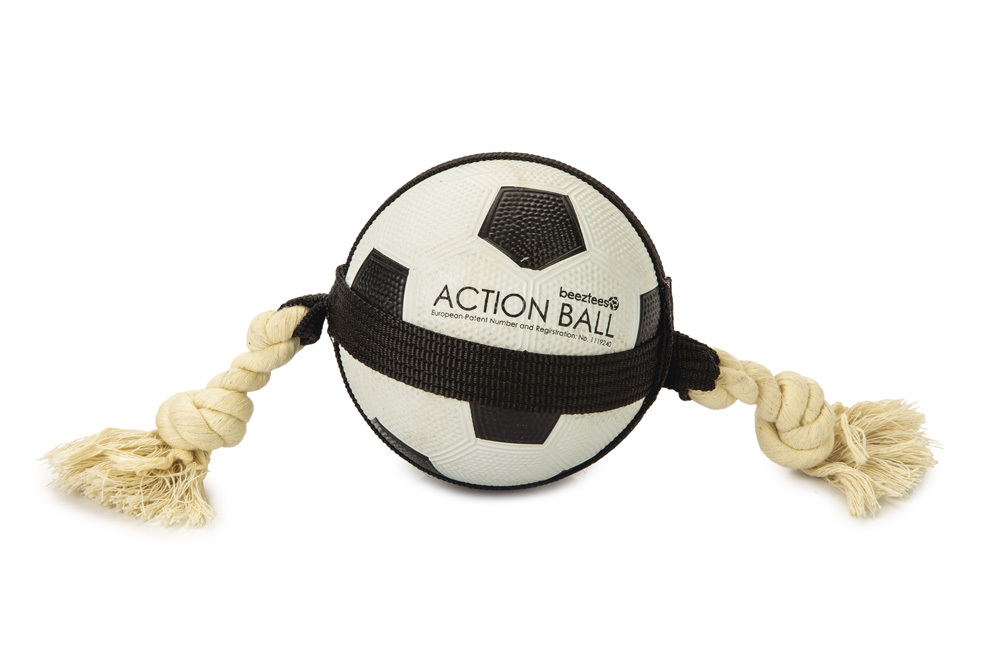 Beeztees Action Voetbal met Flostouw - Hondenspeelgoed - zwart/wit - 1x12.5x1 cm - S