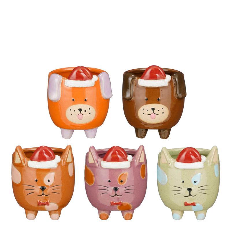 Mica Decorations Kersthond - Kat - Bloempot - Groen