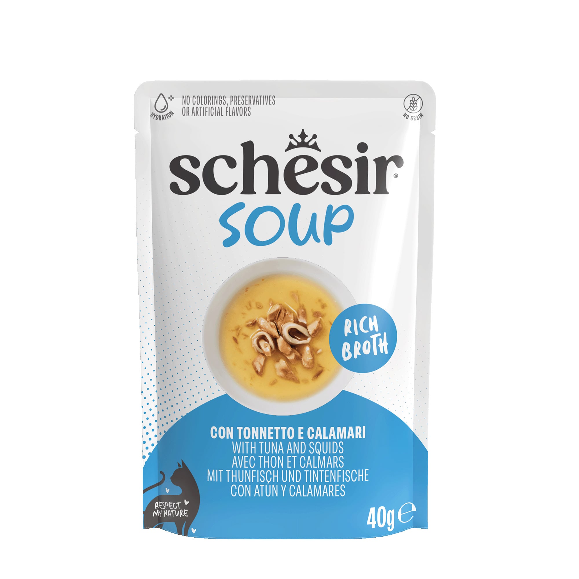 Schesir Soup Rich Broth - Kattenvoer - 40 Gram - Tonijn&Inktvis Schesir Soup Rich Broth - Kattenvoer - 40 Gram - Tonijn&Inktvis