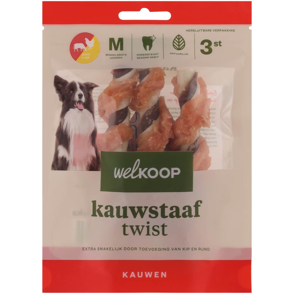 Welkoop - Kauwstaaf Twist - Extra Rund & Kipsmaak - 3 Stuks - kip rund Welkoop - Kauwstaaf Twist - Extra Rund & Kipsmaak - 3 Stuks - kip rund