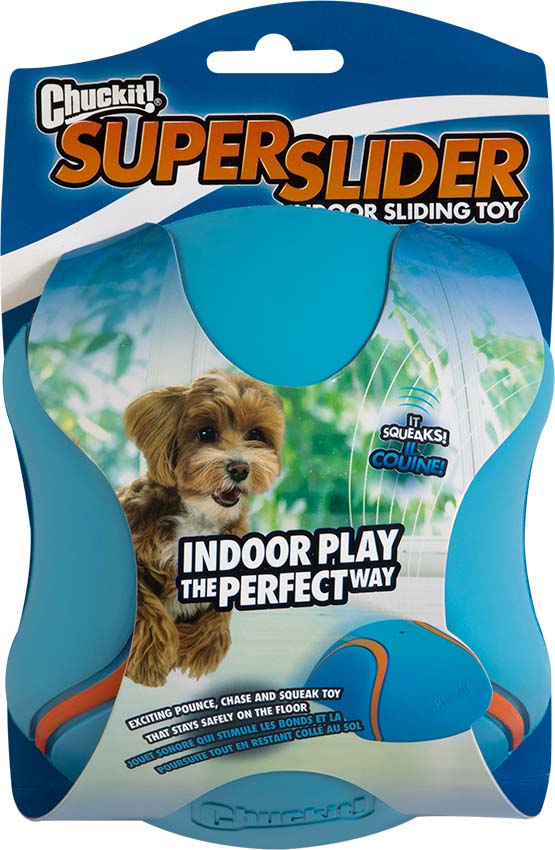 Chuckit Indoor Slider met Pieper - Apporteren - Hondenspeelgoed - Lichtblauw/Oranje - 23x15x7 cm