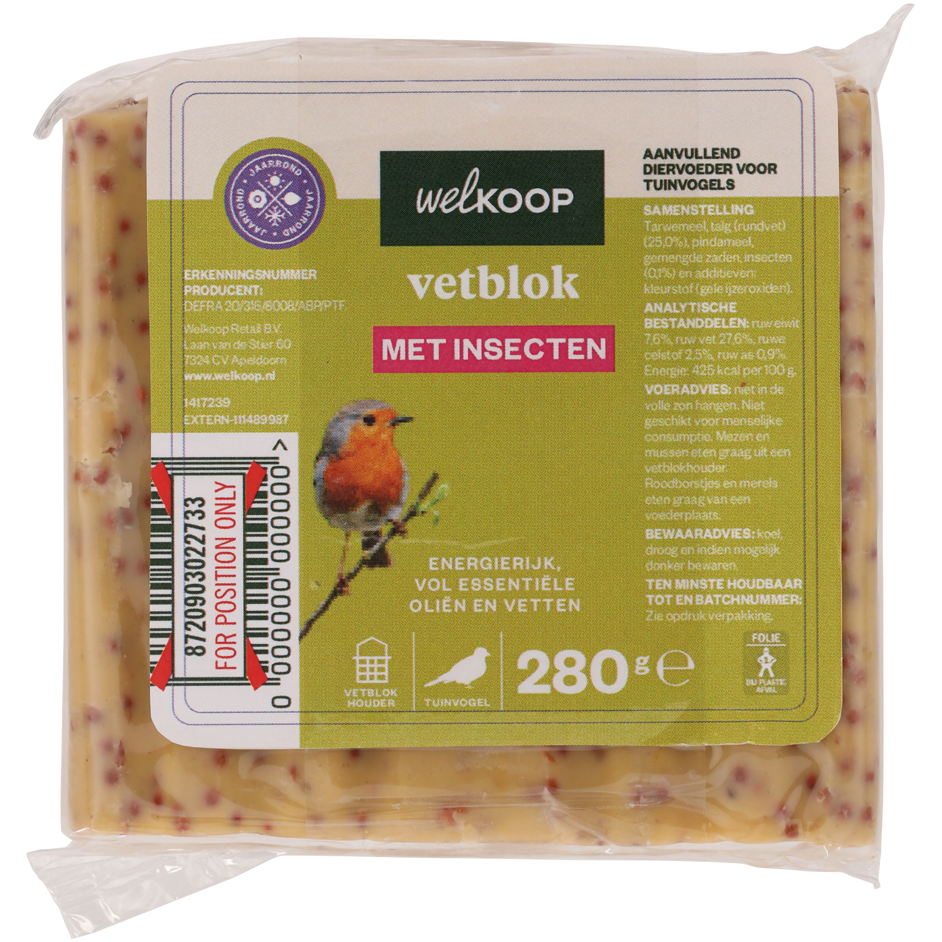 Welkoop - Vetblok - Tuinvogelvoer - 280 Gram - insecten