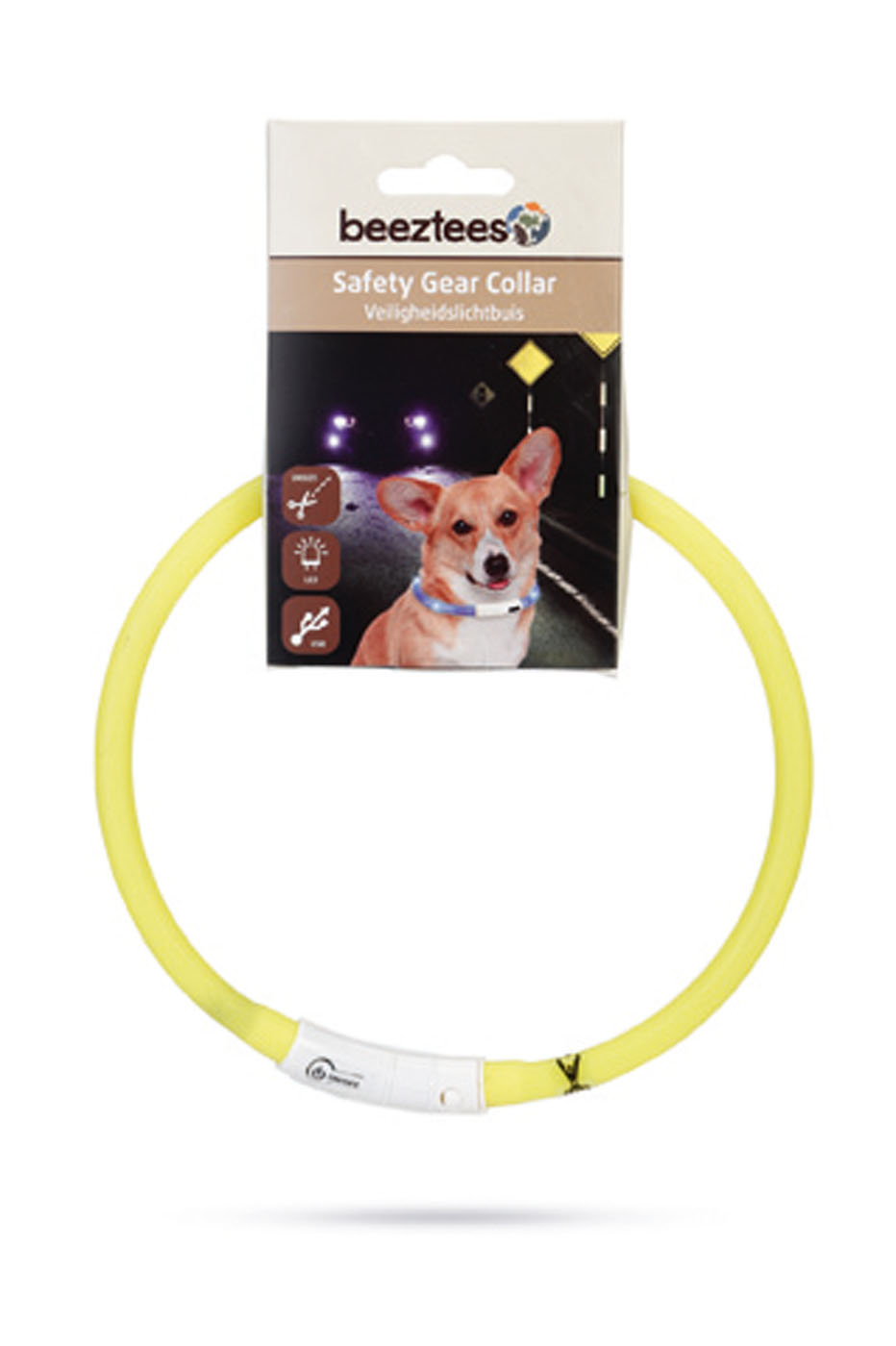 Beeztees Dogini USB - Lichtgevende Halsband  - Hond - geel - 70 cm