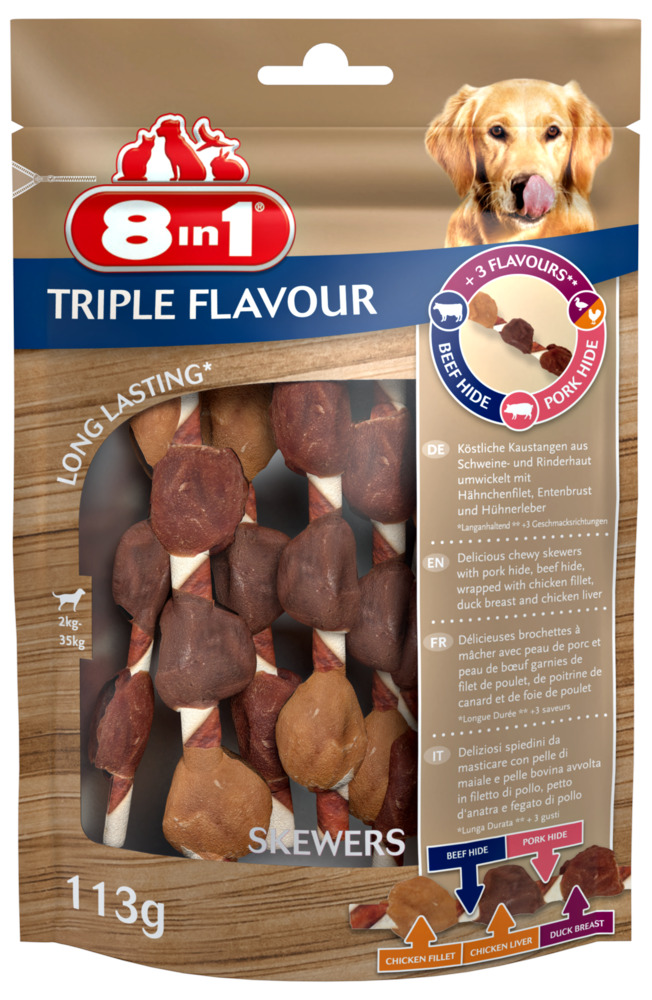8in1 Triple Flavour Skewers - Hondensnack - 6 Stuks
