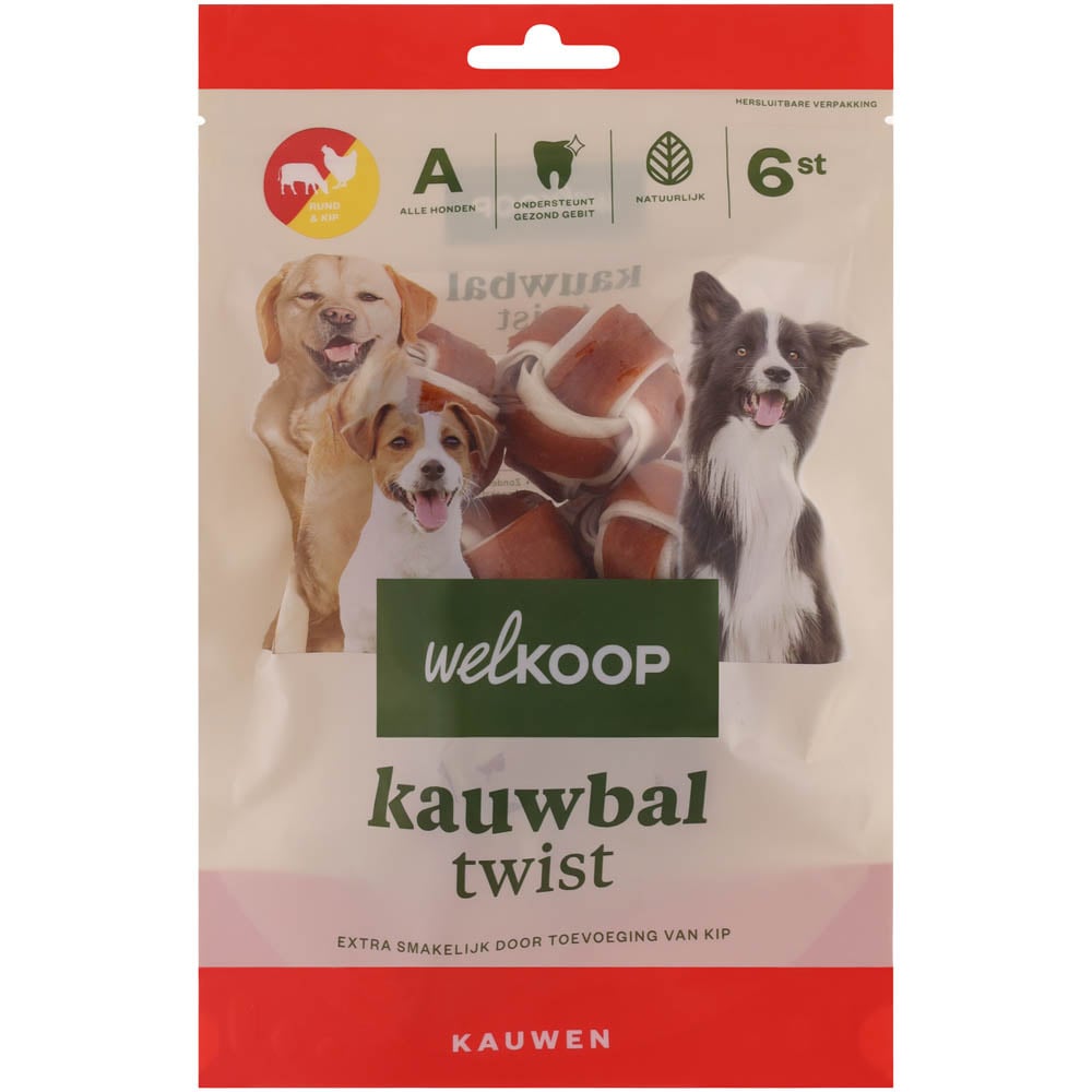 Welkoop - Kauwbal Twist - 6 Stuks - rund, kip