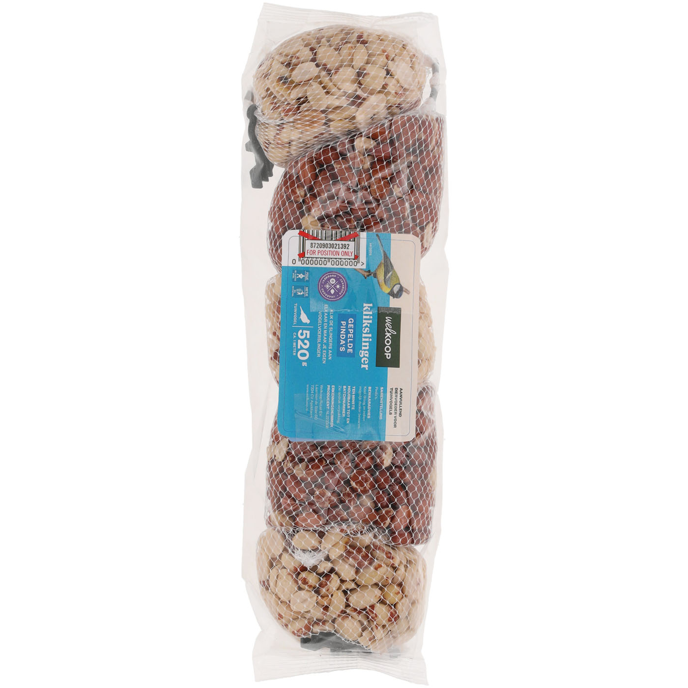 Welkoop - Klikslinger Gepelde Pinda's - Tuinvogelvoer - 520 Gram - Gepelde pinda