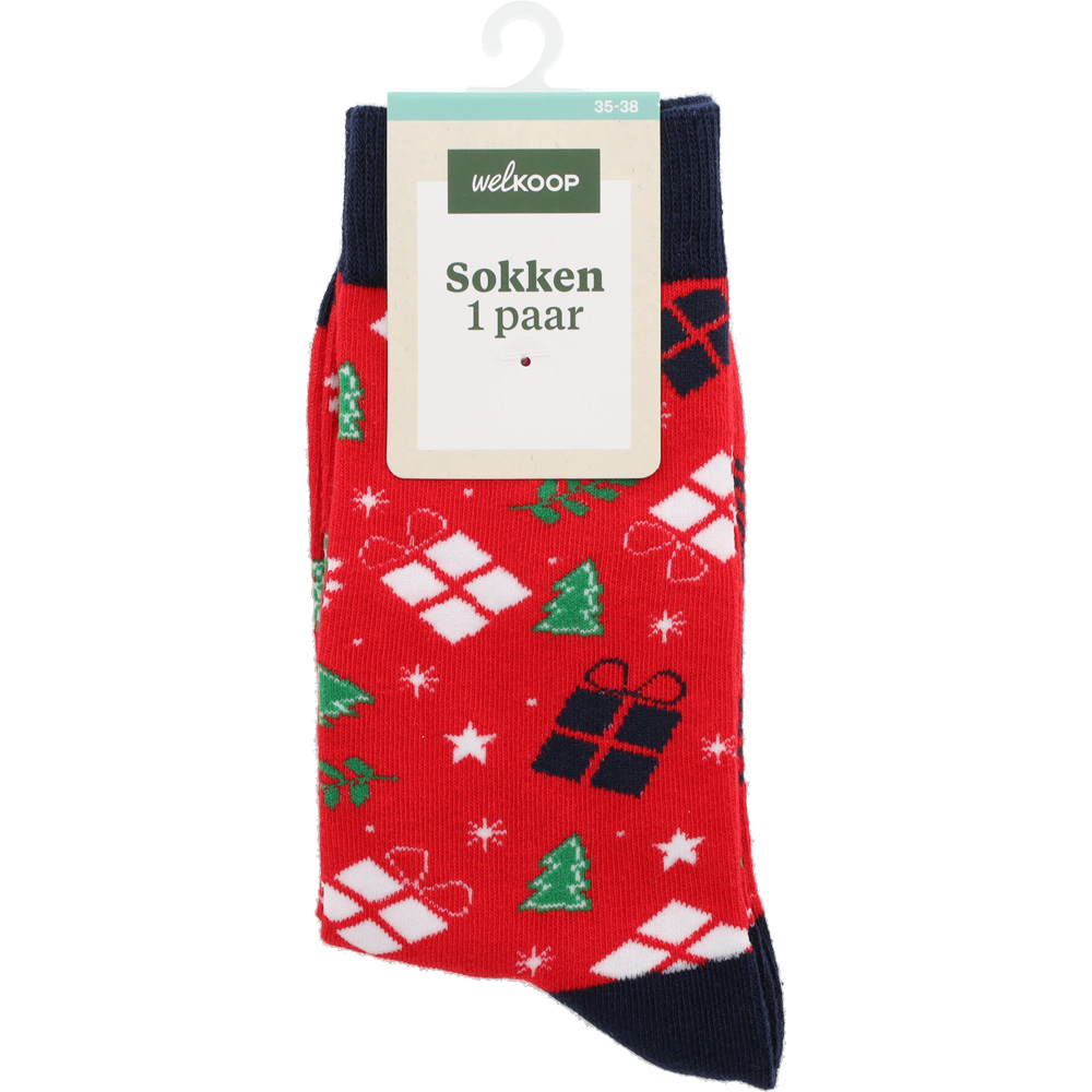 Welkoop Fun Kerst Kado - Sokken - Rood - 35-38