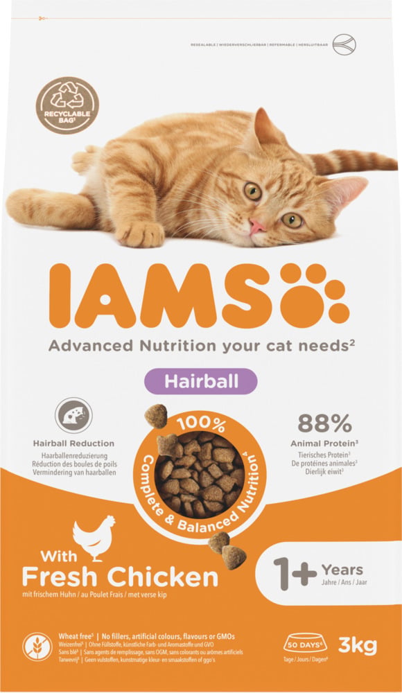 IAMS Adult Hairball - Kattenvoer - 3 Kilogram - kalkoen, kip