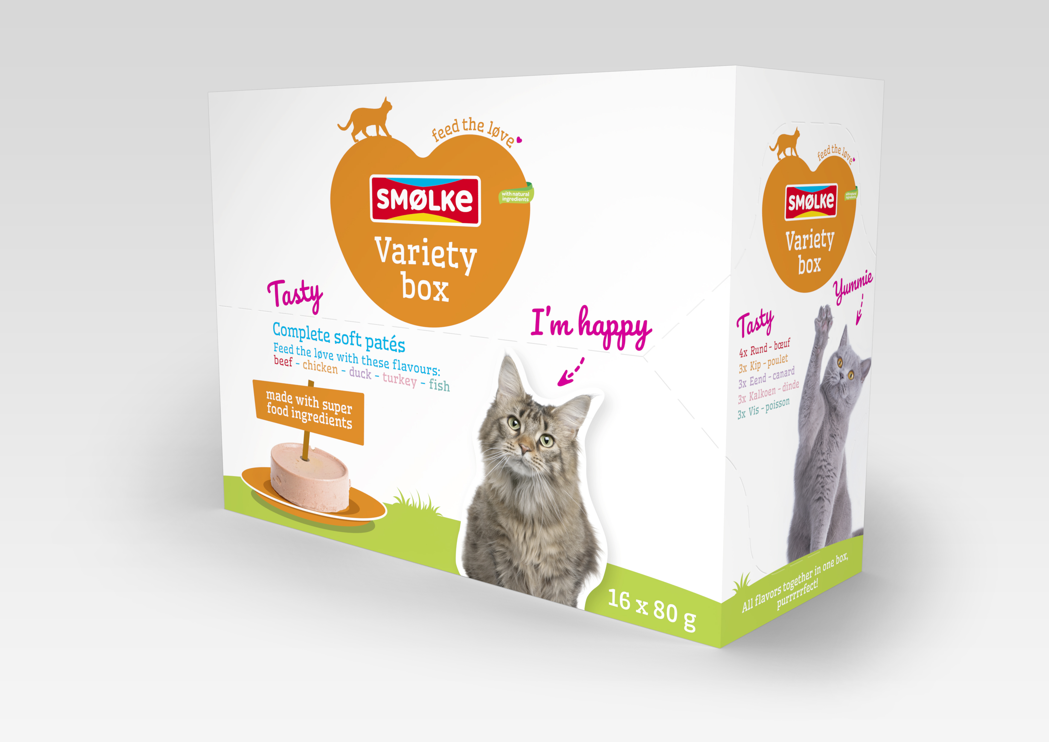 Smölke Soft Paté Variety box - Kattenvoer - 16x80 gram - 1280 Gram - eend, vis, kip Smölke Soft Paté Variety box - Kattenvoer - 16x80 gram - 1280 Gram - eend, vis, kip