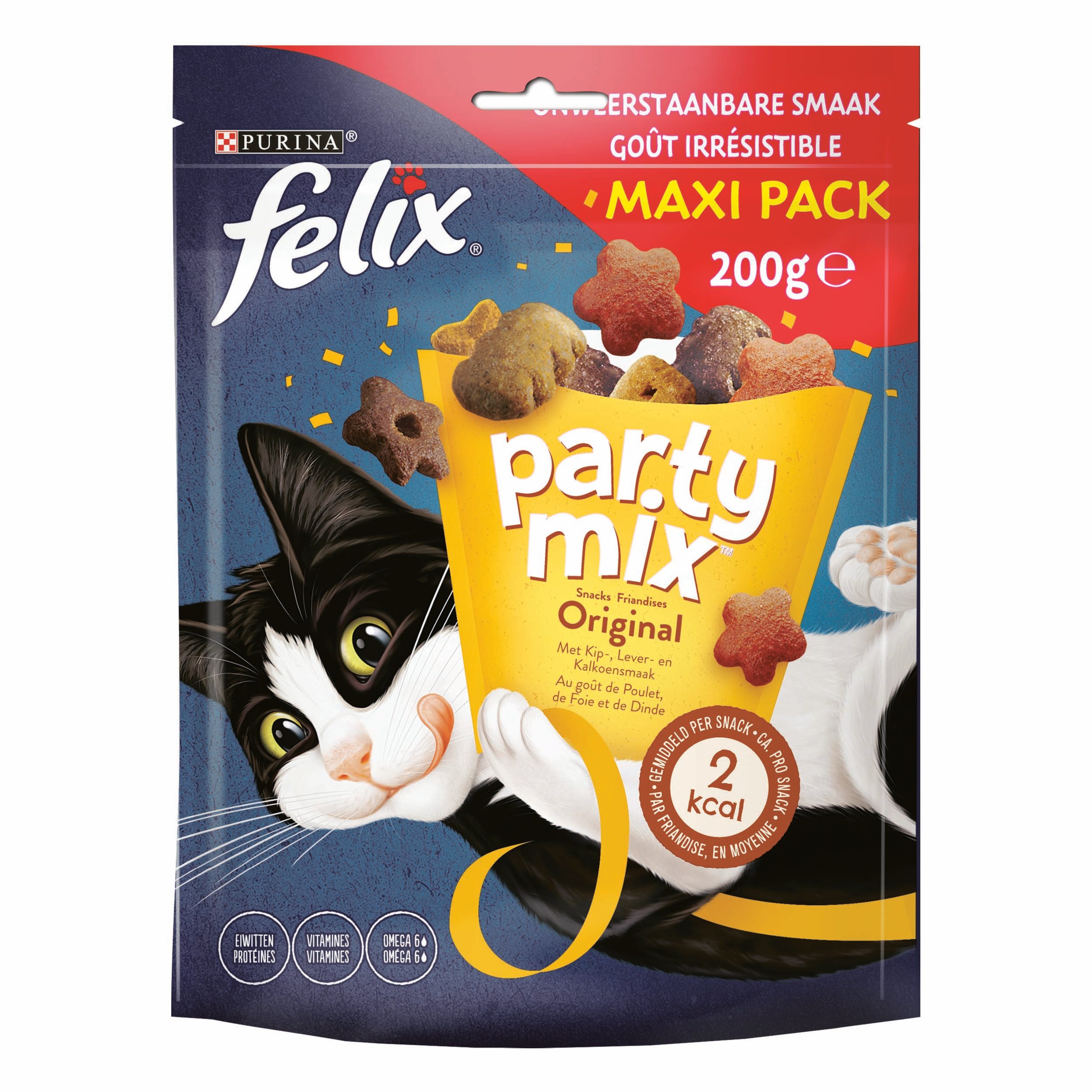 Felix Party Mix Original - Kattensnack - 200 Gram - lever, kip