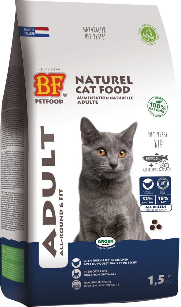 BF Petfood Adult All-Round & Fit - Kattenvoer - 1.5 Kilogram - kip