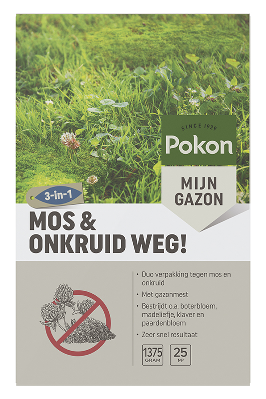 POKON Mos en Onkruid weg - Gazonmeststof - 25 m2 - 1375 Gram