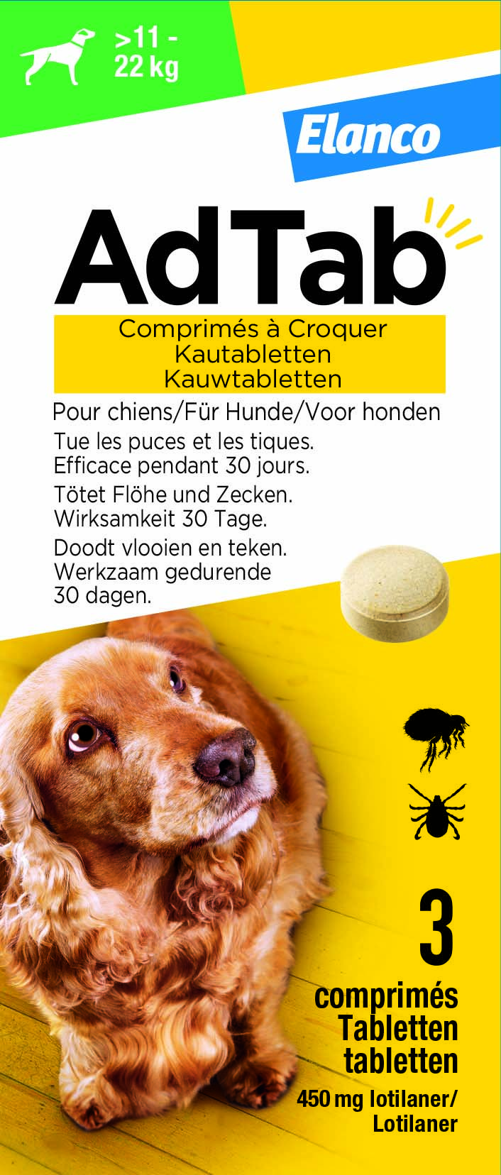 AdTab Kauwtablet - Anti Vlooien en teken - Hond - 3 Stuks - M