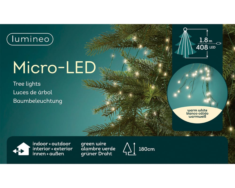 Lumineo Micro-LED - Kerstboomverlichting - 408 - Warm wit - 180 cm