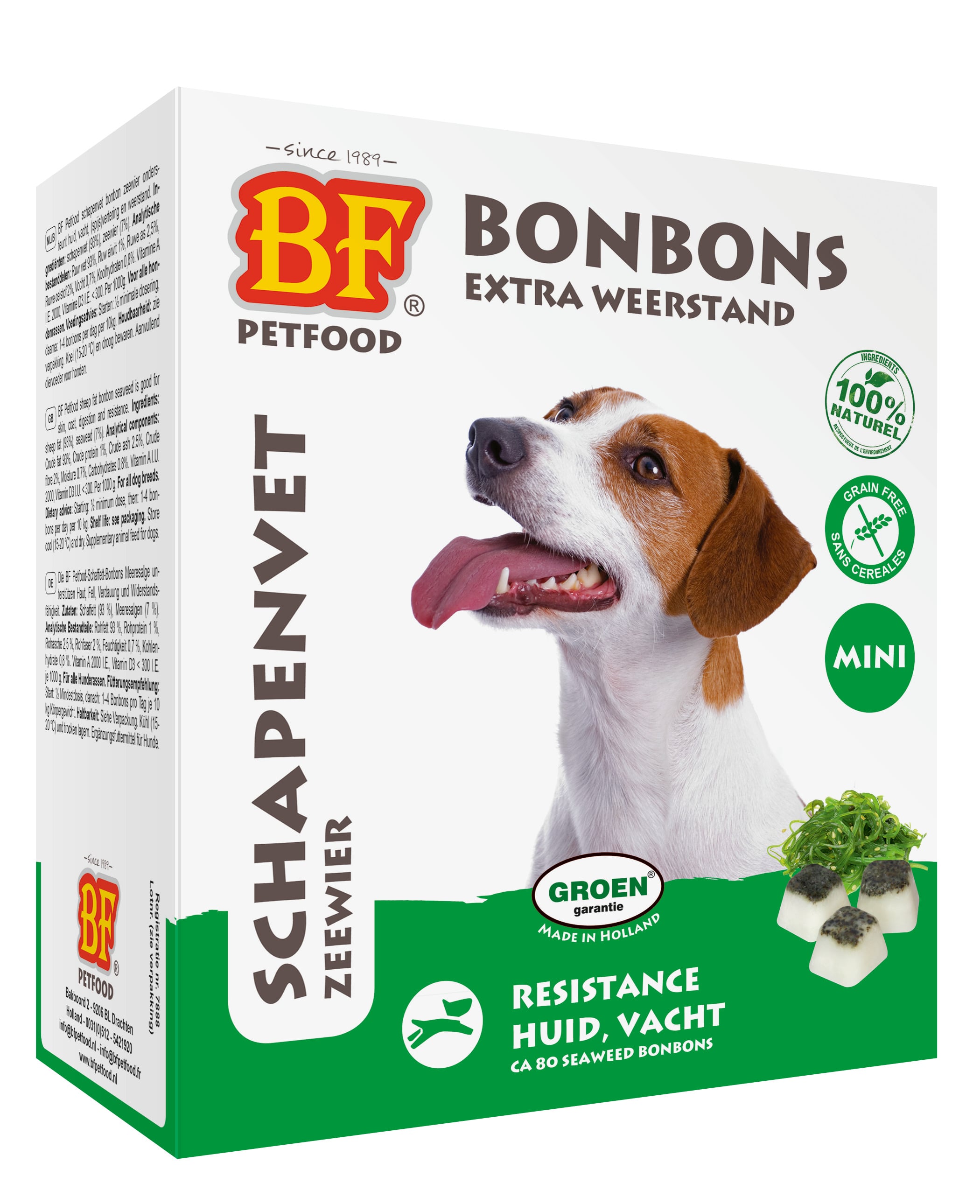 BF Petfood Schapenvet Bonbons Mini - Hondensnack - 80 Stuks - zeewier BF Petfood Schapenvet Bonbons Mini - Hondensnack - 80 Stuks - zeewier