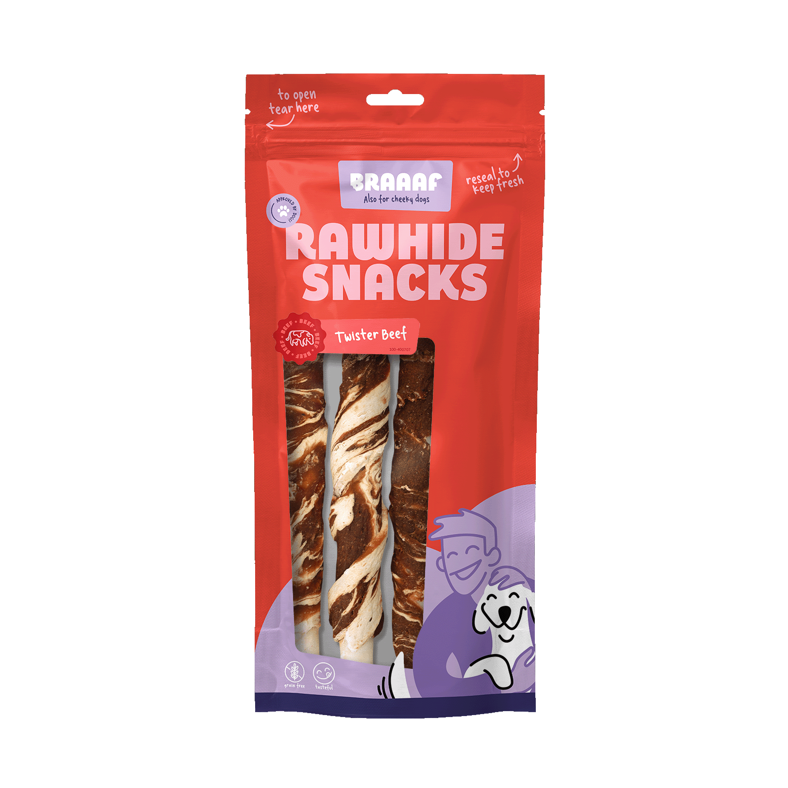 Braaaf Twister - Hondensnack - 3 Stuks - vis, rund