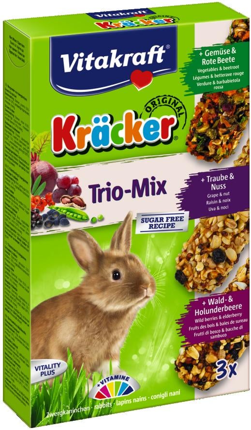 Vitakraft Kräcker Triomix - Konijnensnack - 3 Stuks - noten, bosbessen, groente