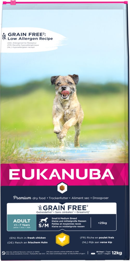 Eukanuba Graanvrij Adult Small/Medium - Hondenvoer - 12 Kilogram - kip Eukanuba Graanvrij Adult Small/Medium - Hondenvoer - 12 Kilogram - kip