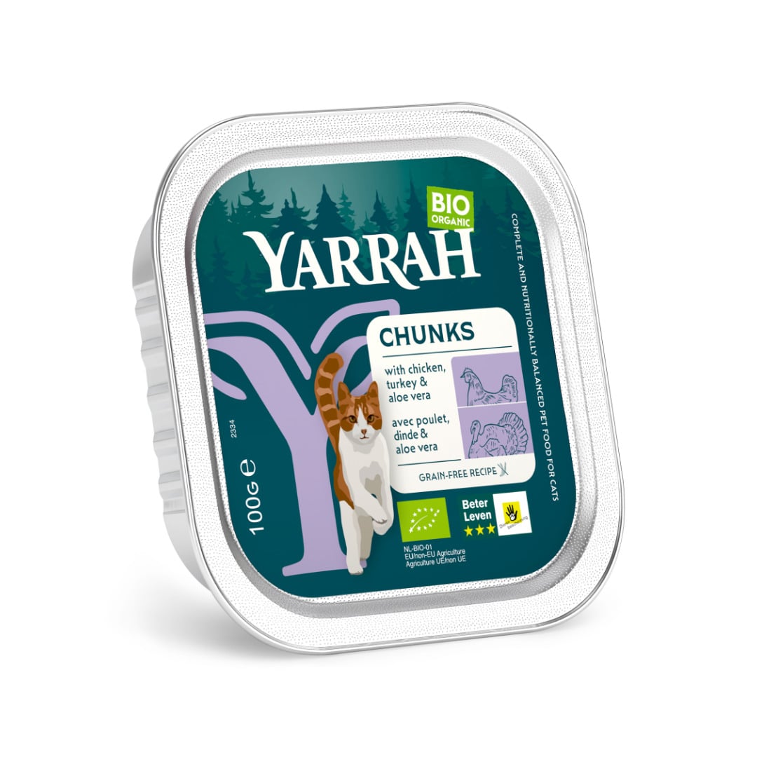 Yarrah Bio Organic Chunks - Kattenvoer - 100 Gram - kalkoen, kip Yarrah Bio Organic Chunks - Kattenvoer - 100 Gram - kalkoen, kip