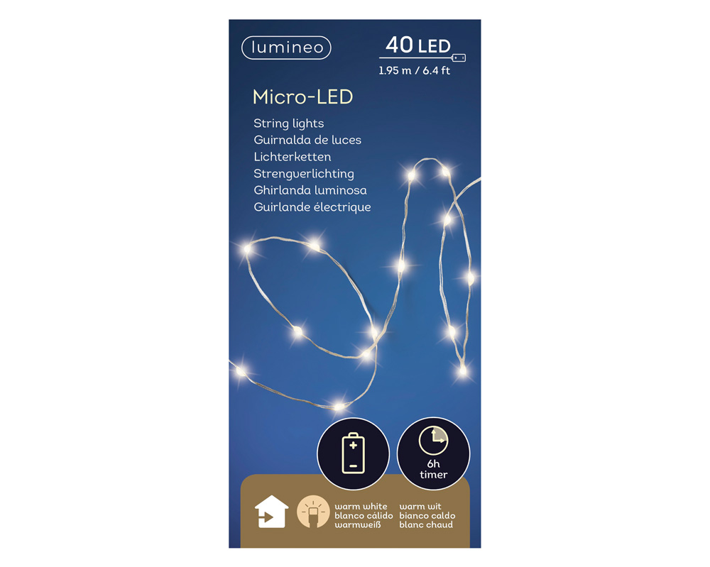 Lumineo Micro LED - Batterijverlichting - 40 - Warm wit - 195 cm Lumineo Micro LED - Batterijverlichting - 40 - Warm wit - 195 cm