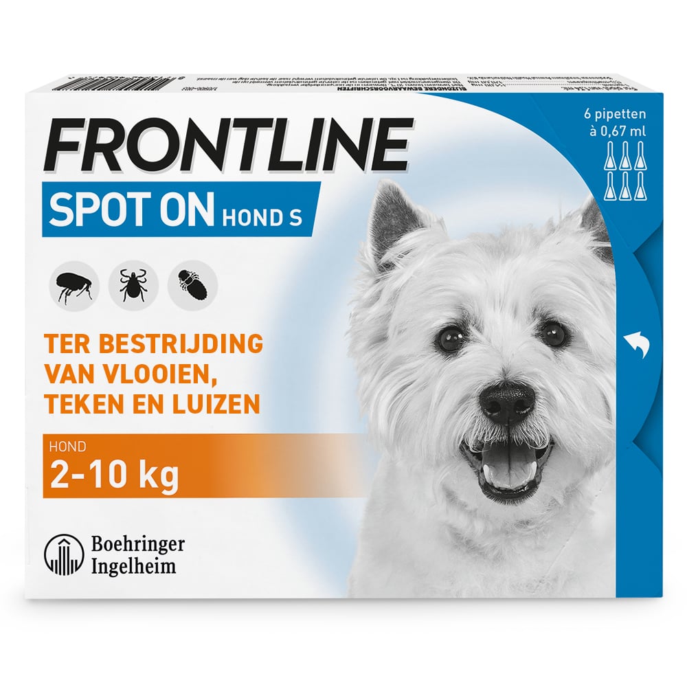 Frontline Spot On - Pipet - Anti vlooien en teken Hond - 6 pipetten - 6 Stuks - S