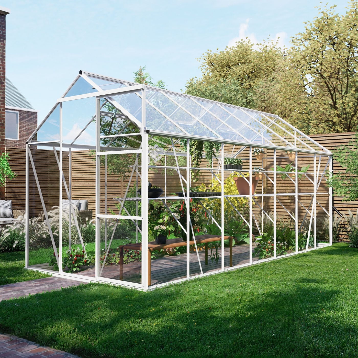Royal Well Kate V Full Options - Tuinkas - Wit - 217x192x436 cm - Veiligheidsglas Royal Well Kate V Full Options - Tuinkas - Wit - 217x192x436 cm - Veiligheidsglas
