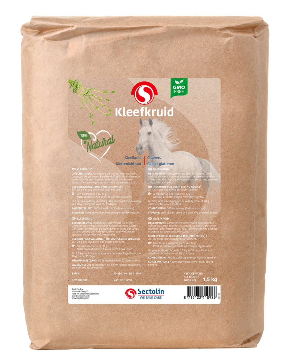 Sectolin Kleefkruid - Navulverpakking - Bloedzuiveringsupplement Paard - 1.5 Kilogram - Zak