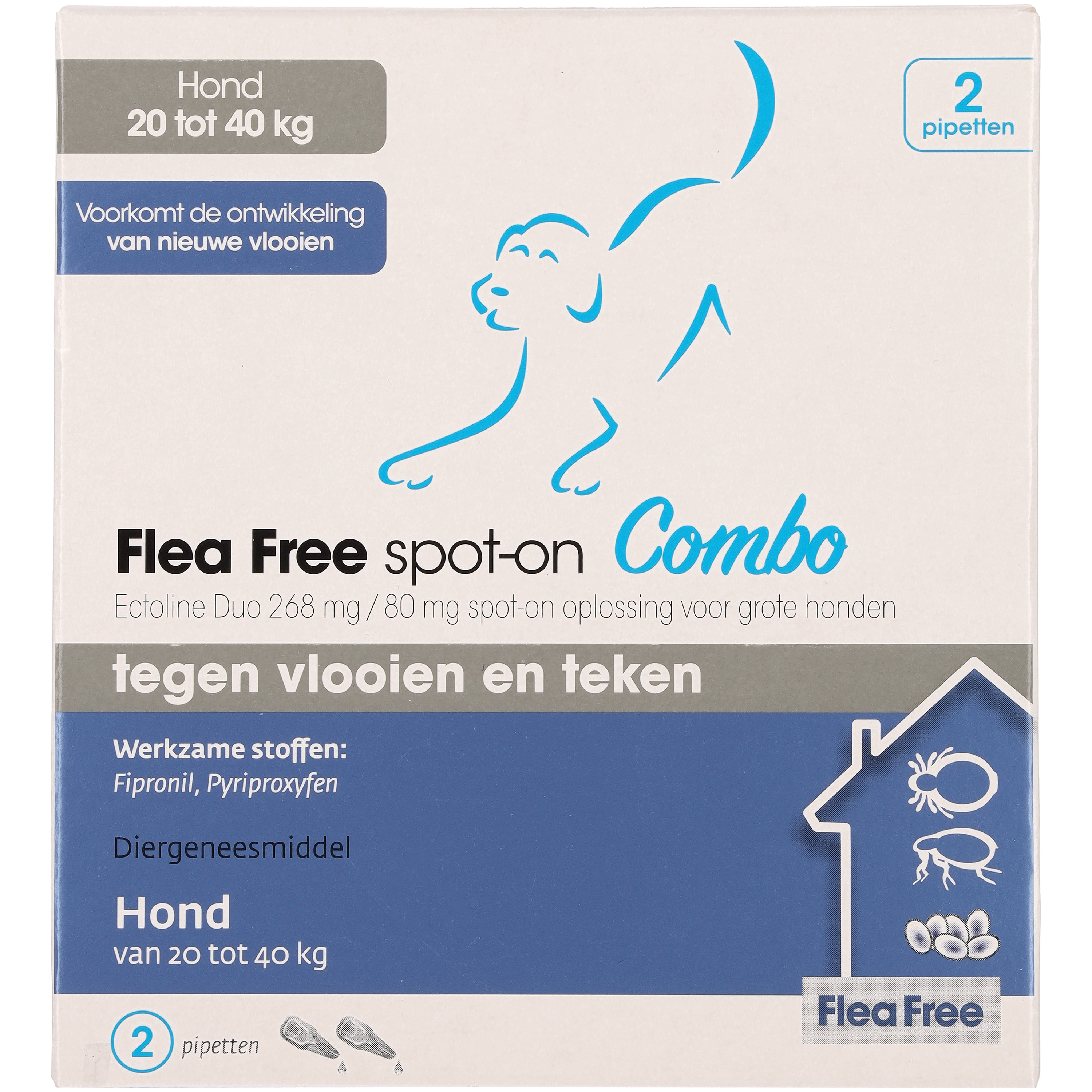 Flea Free Spot-On Combo - Pipetten - Anti vlooien en teken Hond - 2 Stuks - L