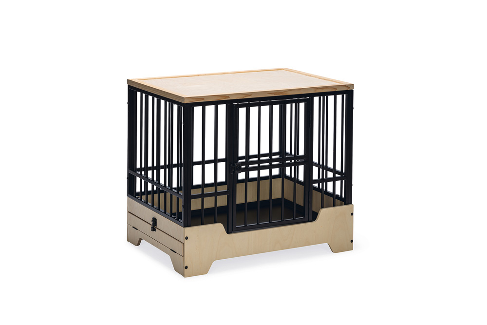 Designed by Lotte Quirine - Hondenbench meubel - zwart/hout - 76x92x62 cm - L